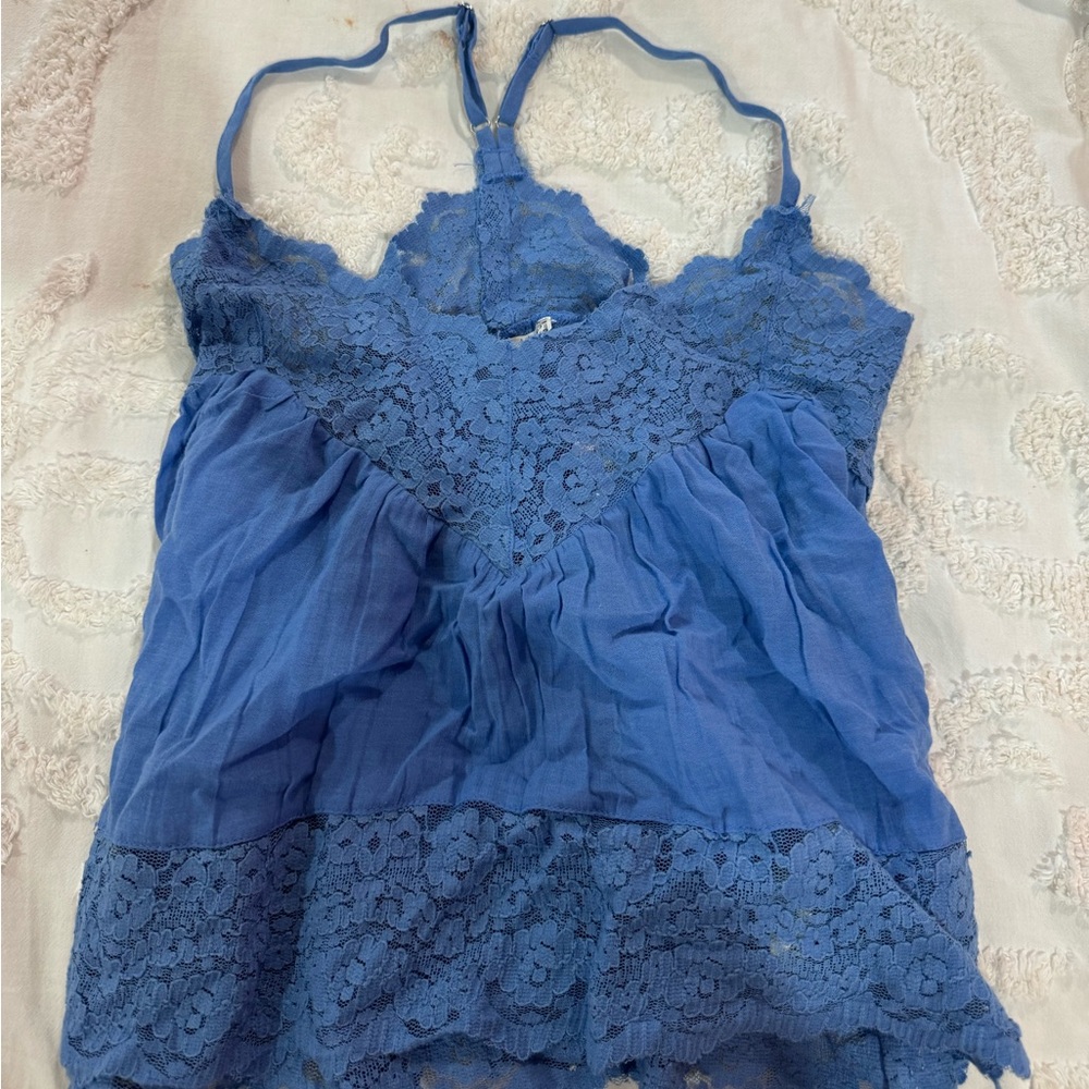 Free People Blue Lace Halter Top